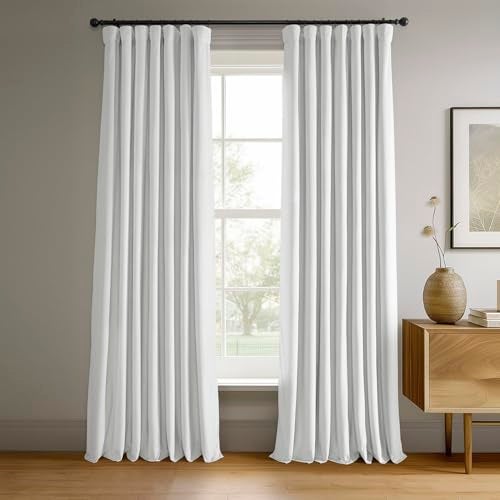 HPD Half Price Drapes Signature Velvet Thermal Blackout Curtains for Living Room 84 Inch Long (1 Panel) Rod Pocket Insulated Blackout Curtains for Bedroom Window Curtains, 50W x 84L, Primary White