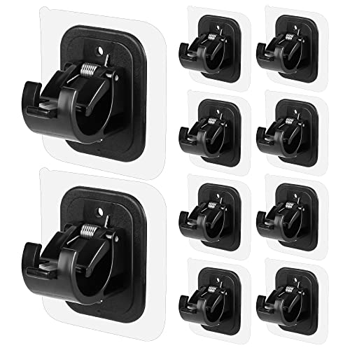 10PCS Self Adhesive Curtain Rod Holders No Drill Curtain Rods Brackets No Drilling Nail Free Adjustable Curtain Rod Hooks Curtain Hangers for Bathroom Kitchen Home Bathroom Hotel(Black)