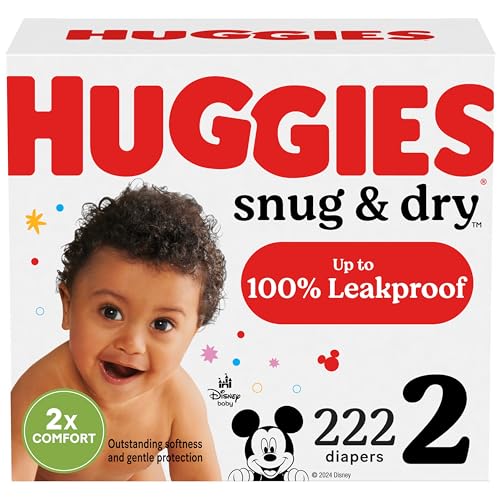 Huggies Snug & Dry Baby Diapers, Size 2, 222 Ct, One Month Supply