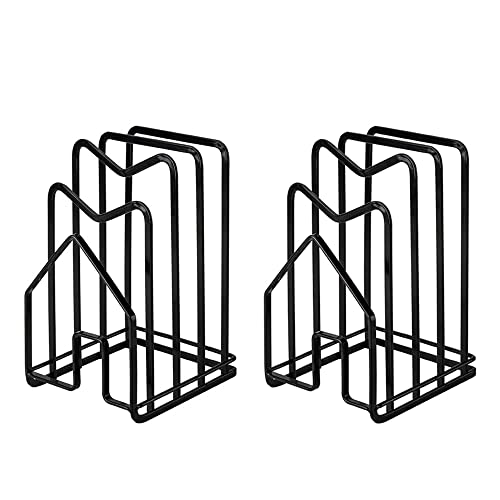 SUNFICON 2 Pack Cutting Board Racks Holders Pot Pan Lids Holders Chopping Board Organizers Thin Bakeware Trays Dry Display Stands Kitchen Countertop Cabinet Office Black