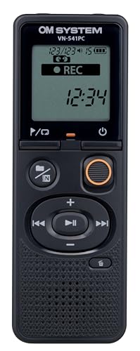 OM SYSTEM VN-541 PC Digital Voice Recorder with Omnidirectional Microphone, One-Touch Recording, Noise Cancellation & 4 GB Memory