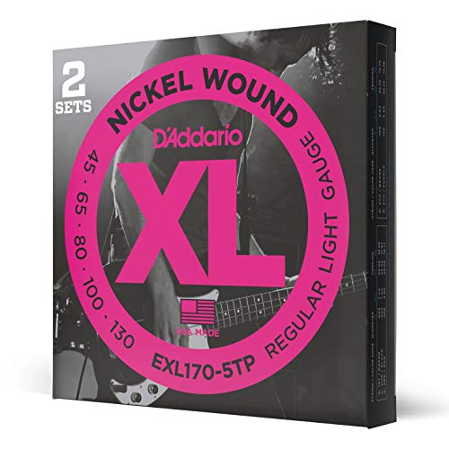 D'Addario EXL170-5TP Nickel Wound Bass Guitar Strings, Light, .045-.130, 2 Sets, Long Scale