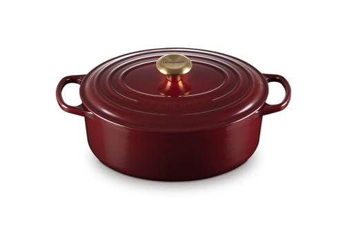 Le Creuset Signature Oval Casserole with Gold Knob, Garnet, 29 cm Diameter