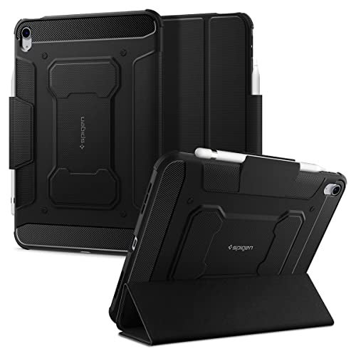 SPIGEN Rugged Armor Pro for iPad A16 Case 11th/10th Generation (2025/2022) with Apple Pencil Holder, Air Cushion Protective Sleek Carbon Fiber Cover - Black