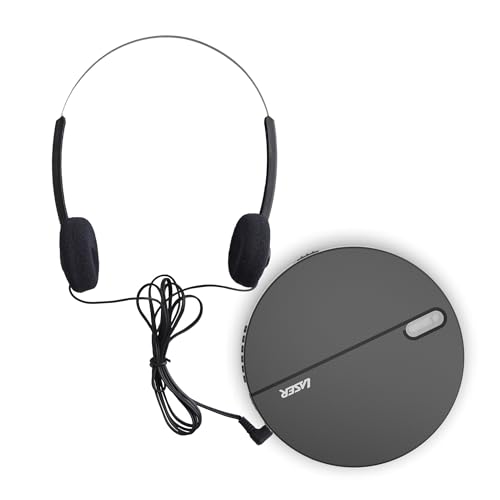 Laser Portable CD Player with Headphones – MP3 & WMA Playback, Anti-Skip Protection, LCD Display, Battery Powered Walkman with 3.5mm Jack – Plays CD/CD-R/CD-RW – Lightweight & Travel Friendly (Black)
