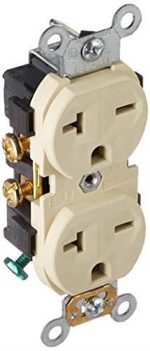 Leviton 5822-I Straight Blade Single Receptacle, 250 Vac, 20 A, 2 Pole, 3 Wire, Ivory