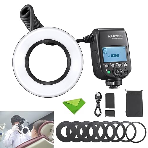 Godox MF-R76S+ TTL Dental Ring Flash, 76Ws GN14 CCT 5900K 200K 550 Full-Power Flashes, 0.1-1s Recycle Time Speedlight Macro Flash for Sony A7M4, A7R5, A6400, ZV-E10