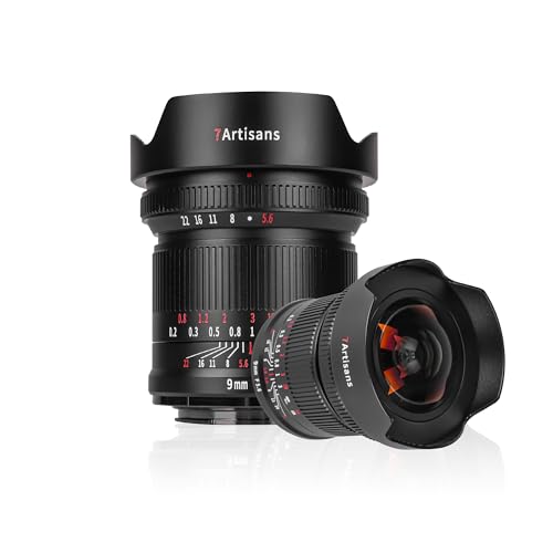 7artisans 9mm F5.6 Full Frame 132° Wide-Angle Lens, Nearly Zero Distortion, 0.2m Minimum Focusing Distance, Compatible for Sony A7 Series A7R A75 A7SII A9 A7C A1, etc. Black