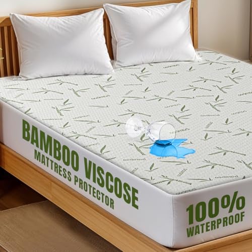 Utopia Bedding Waterproof Mattress Protector Queen Size, Viscose Made from Bamboo Mattress Cover 200 GSM, Fits 15 Inches Deep, Breathable, Fitted Style with Stretchable Pockets