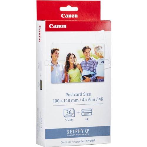 Canon KC36IP Ink/Paper Pack, Credit Card Size 3.4 x 2.1in (86x54mm) Compatible with Selphy CP1500/CP910/CP820/CP1000/CP1200/CP1300