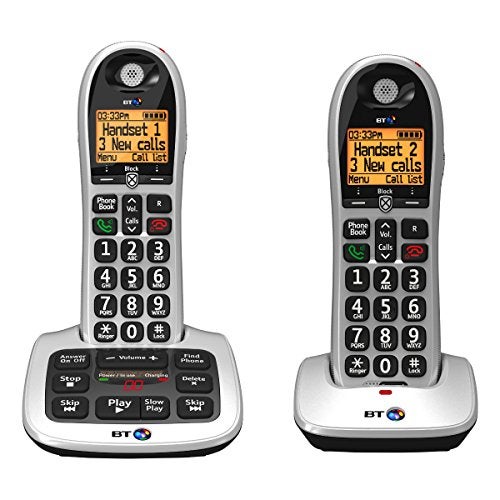 BT 4600 Cordless Landline House Phone, Home Phone, Big Buttons, Advanced Nuisance Call Blocker, Answer Machine, Twin Handset Pack