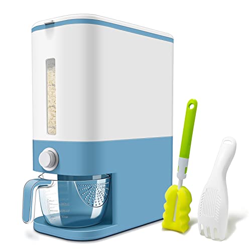 Lenwi 25 Lbs Rice Dispenser, Large Cereal Dry Food Storage Containers with Measuring Cup,BPA-Free Household for Kitchen Pantry Organization-Blue