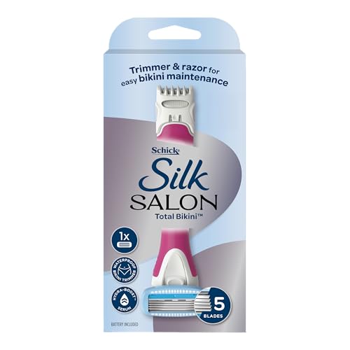 Schick -Silk Salon | Total Bikini | Razor Handle and Bikini Hair Trimmer + 1 | 1 Pack | Shapes Bikini Line | Shaves Bikini Line | Trims Bikini Hair | Moisturises | Battery