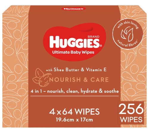 Huggies Nourish & Care Baby Wipes Shea Butter & Vit E 256 Ct (4 x 64 Pk)