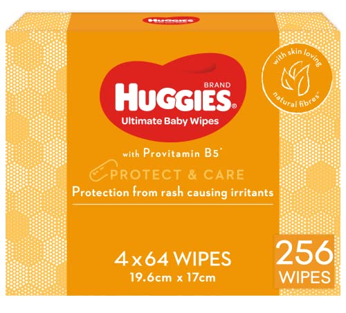 HUGGIES Baby Wipes Protect and Care 256 Count (4 x 64 Pack) - Packaging May Vary