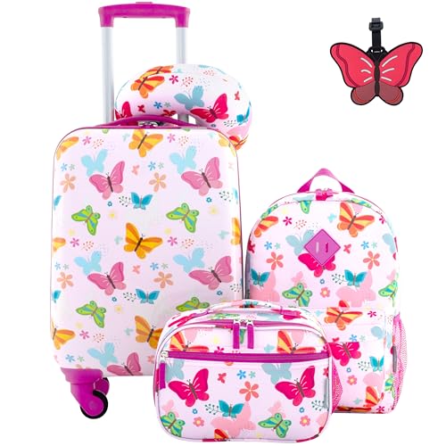 Travelers Club Kids' 5 Piece Luggage Set, Butterfly, 5-Piece Set, 5 Piece Kids' Luggage Set