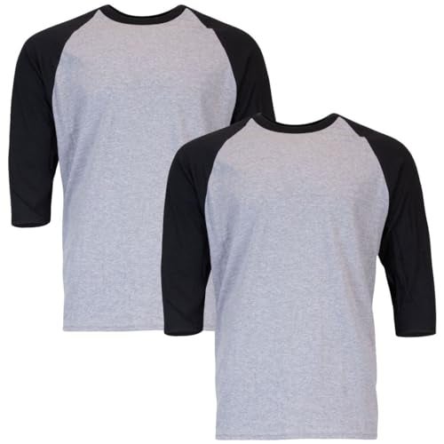Gildan Adult Heavy Cotton 3/4 Raglan T-Shirt, Style G5700, 2-Pack, Sport Grey/Black, X-Large