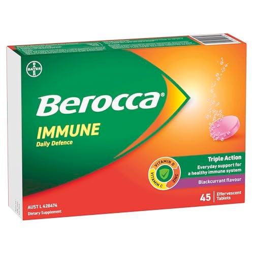 Berocca Immune Daily Defence Vitamin C, D and Zinc, Blackcurrant Flavoured Effervescent Tablets 45 Pack