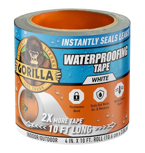 Gorilla Waterproof Patch and Seal Tape 4" x 10' White, (Pack of 1)