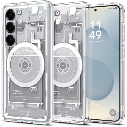 SPIGEN Ultra Hybrid MagFit Zero One for Samsung Galaxy S25 Case, Compatible with Qi2 Ready MagSafe Magnetic Ring, Sleek Internal Design Air Cushion TPU Bumper Raised Edges Cover - Zero One White