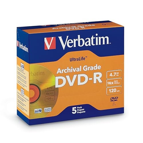 Verbatim 5pk DVD-R 4.7GB 8X UltraLife Gold Archival Grade Discs with Hard Coat & Broad Compatibility