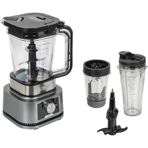 Ninja Foodi Power Nutri Mixer Smoothie Maker 3-in-1, Thick Spreads & Frozen Drinks, Automatic Programmes, 2.1 L Jug, 700 ml Cup & 400 ml Bowl with Power Stirrer, 1200 W, Silver CB350EU