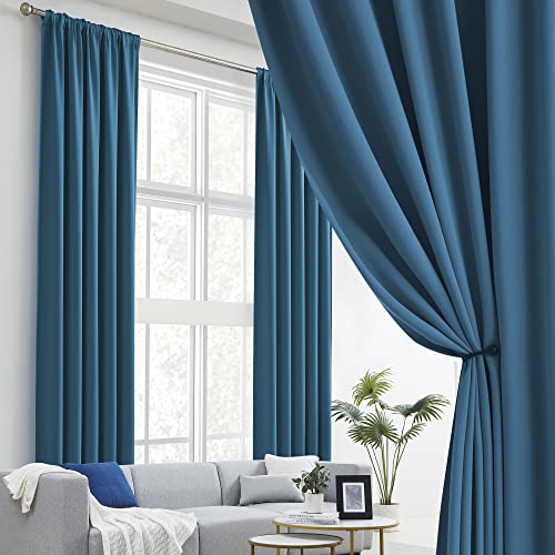 DUALIFE 120 Inch Blackout Curtains 10 ft Length High Ceiling - Thermal Insulated Back Tab/Rod Pocket Room Darkening Drapes for Living Room (52 x 120 Inch, Midnight Blue,2 Pcs)