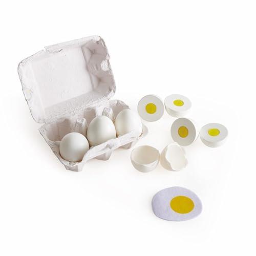 Hape Wooden Egg Carton Play Set, 6-Piece Toy Food Set with Hard-Boiled & Fried Eggs, Fun Pretend Play Kitchen Accessory for Kids, Encourages Creativity & Motor Skills for Ages 3+