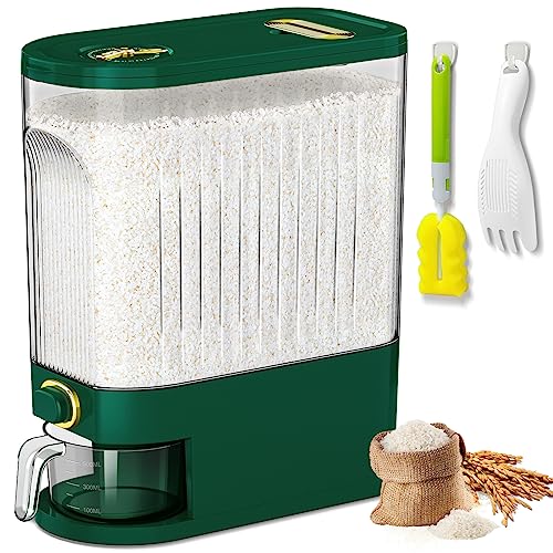 Lenwi 22 Lbs Rice Dispenser, Large Dry Food Storage Container with Measuring Cup & Time Scale, Food Dispenser Kitchen Organization and Pantry Store for Cereal Dry Food (Green)