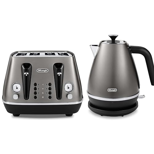 De'Longhi Distinta Titanium Breakfast Collection, Set Includes 4 Slice Toaster, Electric Kettle, Titanium