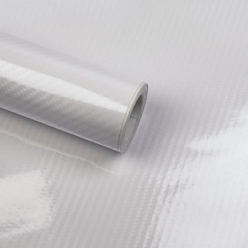 Lypumso 6D Carbon Fiber Vinyl Wrap Roll, Glossy Car Wrap Film Featuring Bubble Free Air Release Technology, Car Moto DIY Interior Exterior Decoration (Carbon Fiber White, 1ft x 10ft)