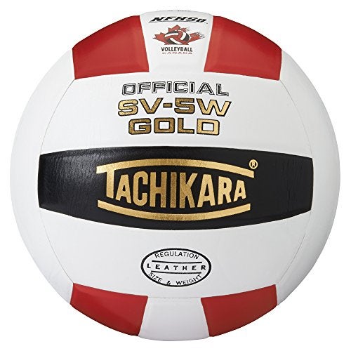 Tachikara SV5W Gold Competition Premium Leather Volleyball (Scarlet/White/Black)