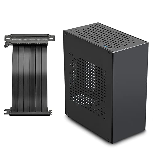 Aluminum Mini ITX Case with PCIe Riser, JOYJOM Mini PC Case, SFF Small Form Factor PC Case, TX Computer Gaming Case Supports GPU Graphics Card (Black)