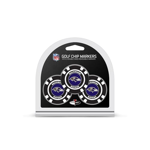Team Golf NFL Baltimore Ravens 3 Pack Golf Chip Ball Markers, Poker Chip Size with Pop Out Smaller Double-Sided Enamel Markers