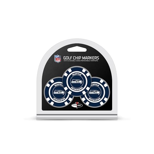 Team Golf NFL Seattle Seahawks Golf Chip Ball Markers (3 Count), Poker Chip Size with Pop Out Smaller Double-Sided Enamel Markers,Multi