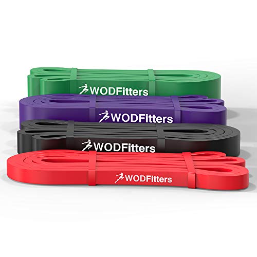 WODFitters Pull Up Assistance Band for Stretching, Mobility Workouts, Warm Up, Recovery, Powerlifting, Home Fitness and Exercise (4 Band Set)