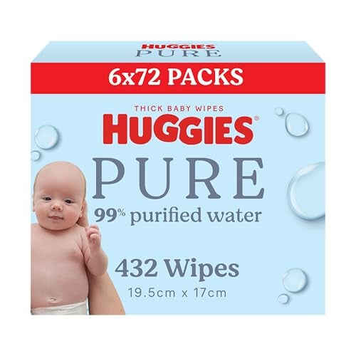 Huggies Thick Baby Wipes 99% Purified Water 432 Count (6 x 72 Pack) - Packaging May Vary