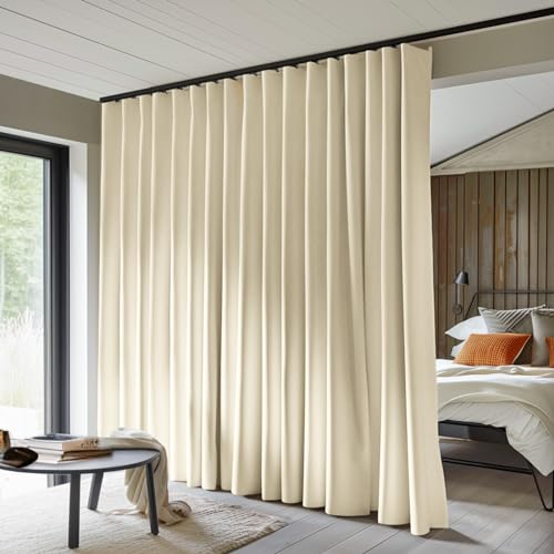 MaKefeile Room Divider Curtains Total Blackout Privacy Curtain Panel Room Thermal Insulated Noise Reduction Curtain for Bedroom Window Living Room Ceiling Track Curtain W 10 ft × H 9ft Beige.