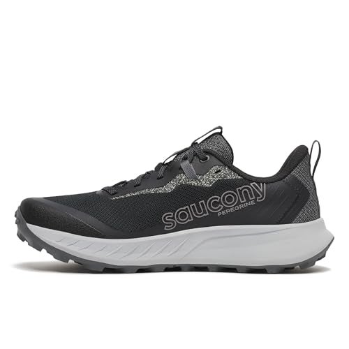Saucony Men's Peregrine 15 (2E) Sneaker, Black/Shadow, US 9