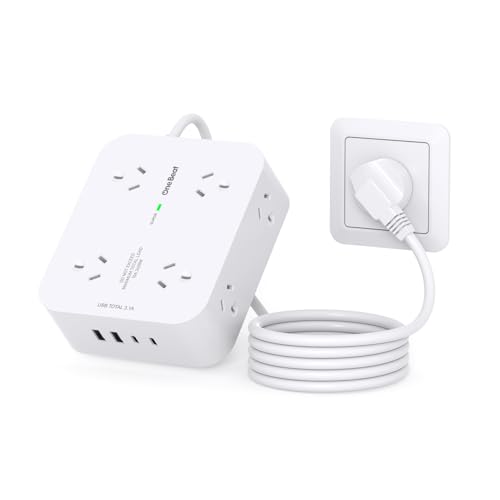 One Beat Power Board Surge Protected,8 Outlets with 4 USB (2 USB C) Charging Ports,Multi Plug Outlet Extender,1.2M Extension Cord,Flat Plug Wall Mount Desk Charging Station for Home Office Dorm