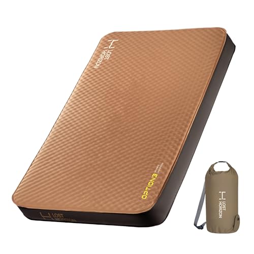 LOSTHORIZON Airsoft 4.5” Thick Self Inflating Sleeping Pad with Solid Foam, Camping Mattress with Pump Sack, Portable Roll Up Bed, Inflatable Outdoor Mat for Rooftop Tent Car Truck Van, 4 Season