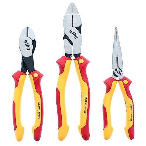 Wiha 32968 3 Piece Insulated Industrial Grip Pliers and Cutters Set, Red