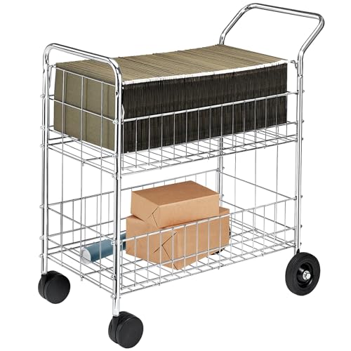 Fellowes Chrome-Plated Steel Wire Mail Cart with Upper and Lower Baskets (40912)