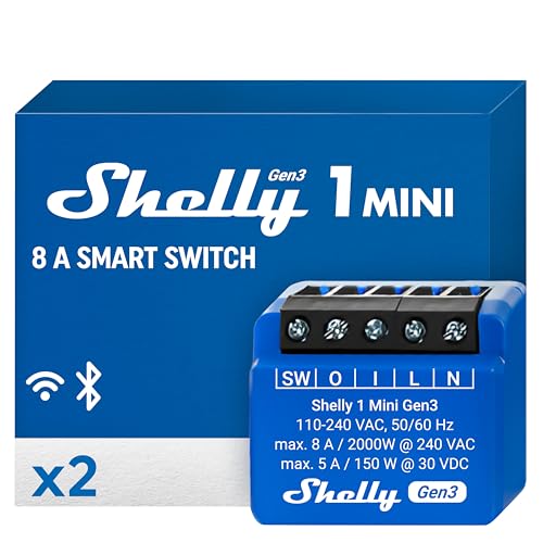 Shelly 1 Mini Gen3 | WiFi & Bluetooth Smart Switch Relay 1 Channel 8A | Home Automation | Compatible with Alexa & Google Home | iOS Android App | No Hub Required | Dry Contacts