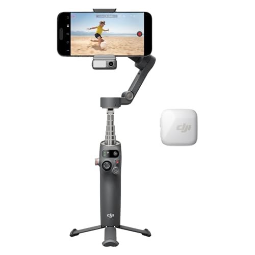 DJI Osmo Mobile 7P + Mic Mini TX (Arctic White), Gimbal Stabilizer for iPhone, Android, Native Tracking, Audio Reception, Lighting, 3-Axis Phone Gimbal, Built-in Extension Rod & Tripod