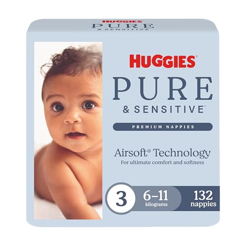 Huggies Pure & Sensitive Nappies Size 3 (6-11 kg) 136 Count - Packaging May Vary