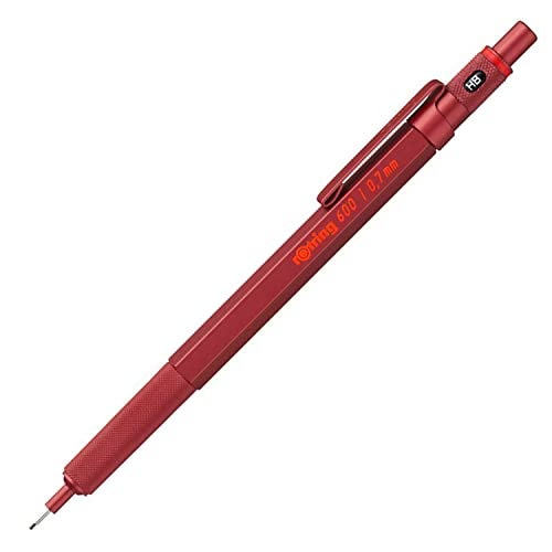 Rotring 600 Mechanical Pencil HB 0.7 mm Red All-Metal Body Hexagonal Barrel
