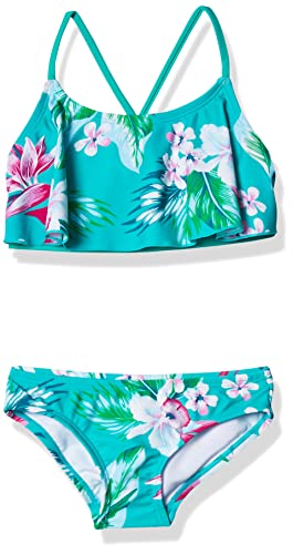 Kanu Surf Big Girls' Alania Floral Flounce Bikini Beach Sport 2-Piece Swimsuit, Green, 14