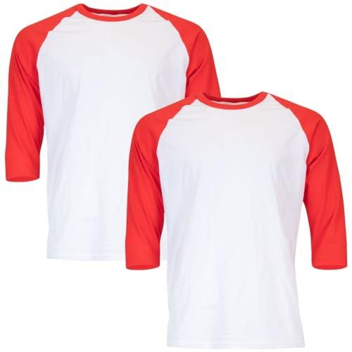 Gildan Men's Heavy Cotton 3/4 Raglan T-Shirt, Style G5700, 2-Pack, White/Red, X-Large