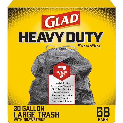 Glad Glad large drawstring trash bags - forceflexplus 30 gallon black trash bag - 68 count, 68 Count